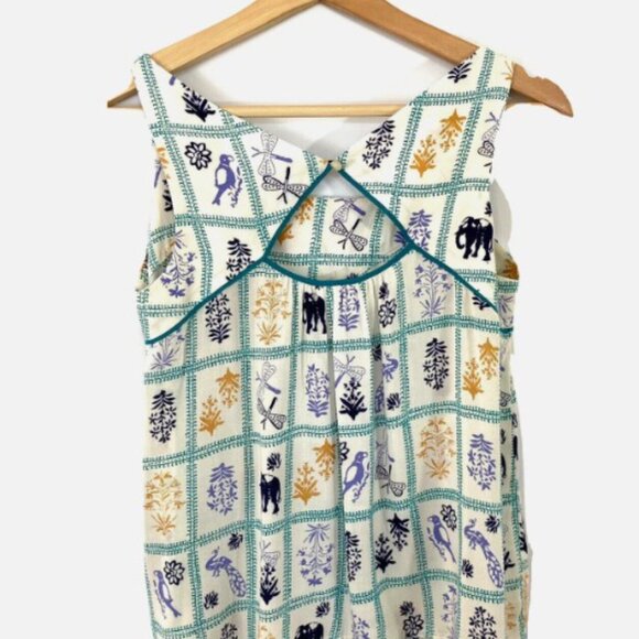 Maeve by Anthropologie Elephant Dragonfly Floral Teal and White Patterned Top - Picture 9 of 10